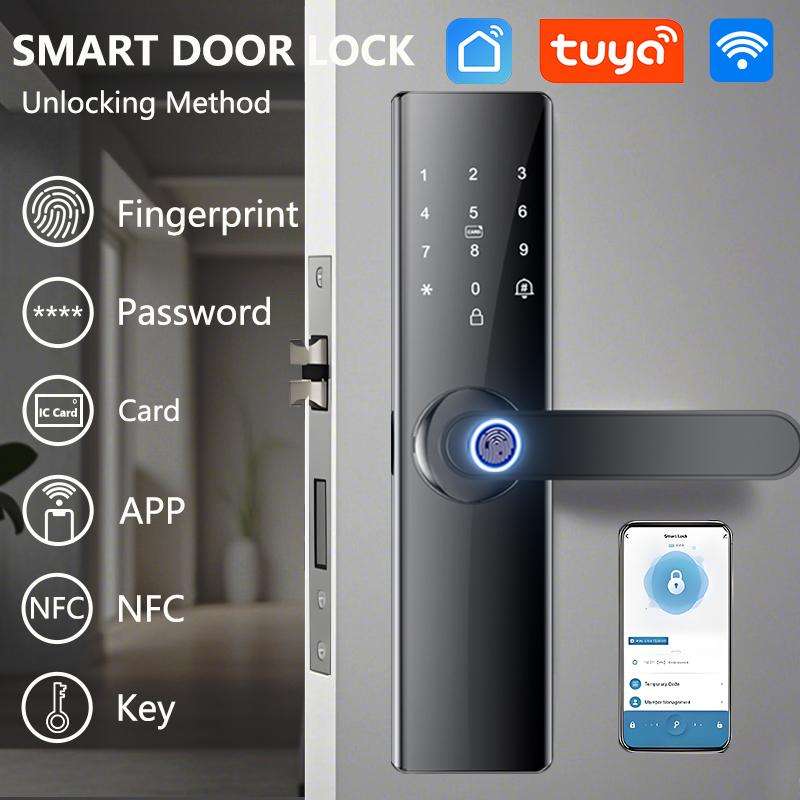 Z17 Tuya Smart WiFi Electronic Fingerprint Password Door Lock, Lock Body Size:14.7cm(Black)