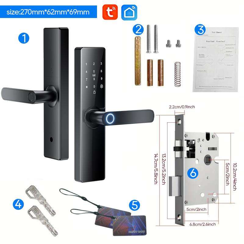 Z17 Tuya Smart WiFi Electronic Fingerprint Password Door Lock, Lock Body Size:14.7cm(Black)
