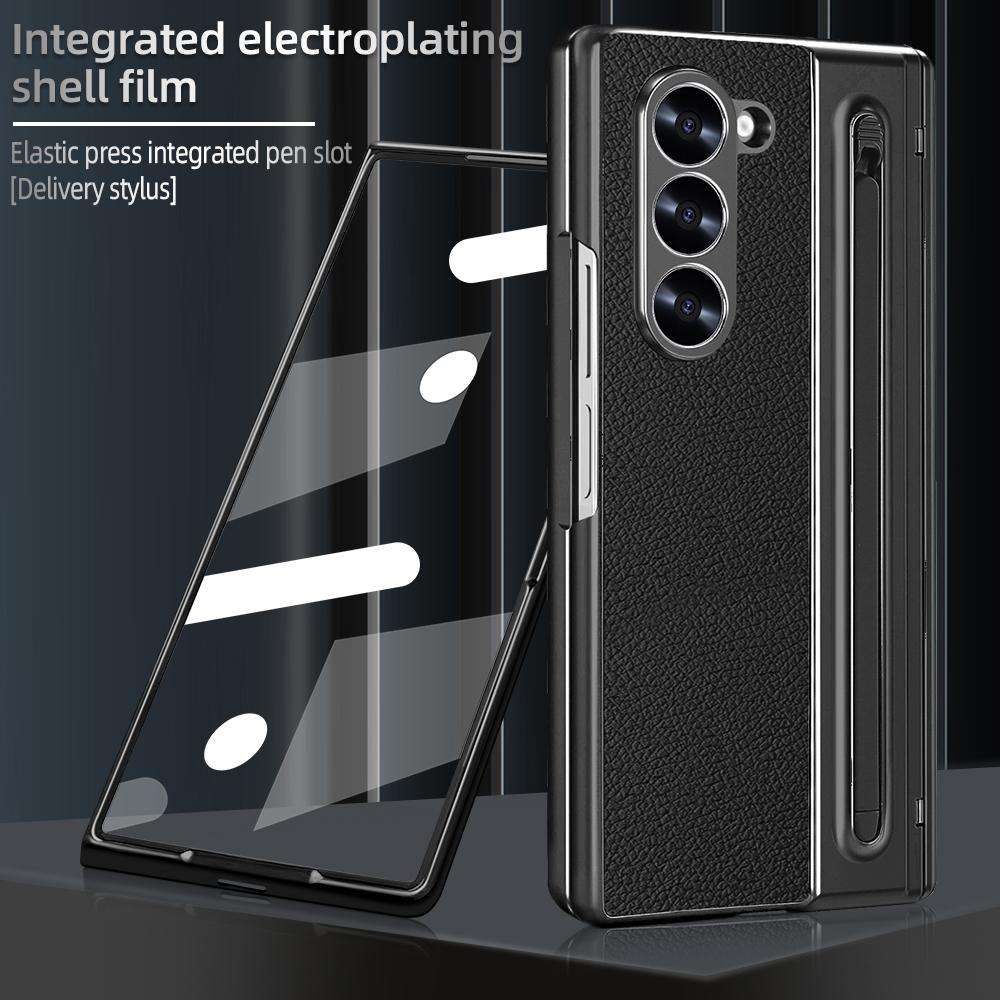 For Samsung Galaxy Z Fold6 5G VIETAO Electroplating Integrated Pen Slot Folding PU Pho ... (Black)