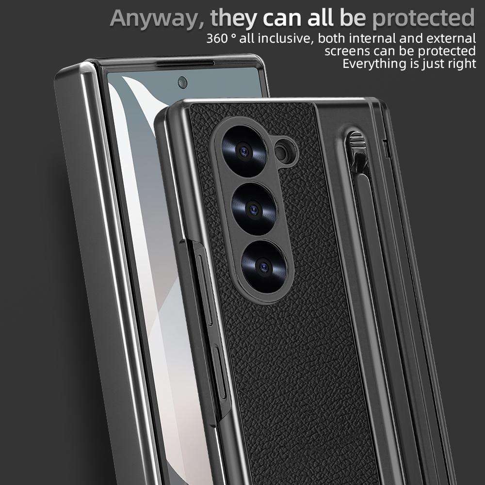 For Samsung Galaxy Z Fold6 5G VIETAO Electroplating Integrated Pen Slot Folding PU Pho ... (Black)