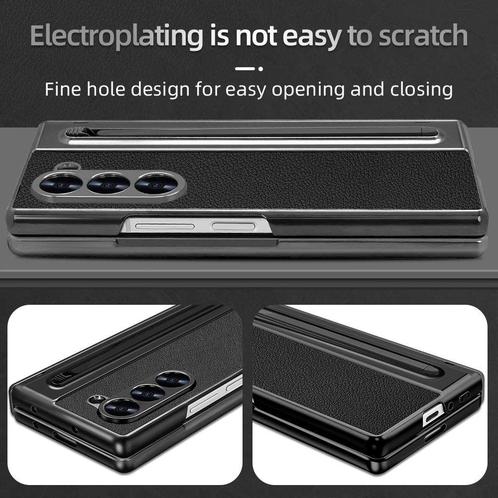 For Samsung Galaxy Z Fold6 5G VIETAO Electroplating Integrated Pen Slot Folding PU Pho ... (Black)