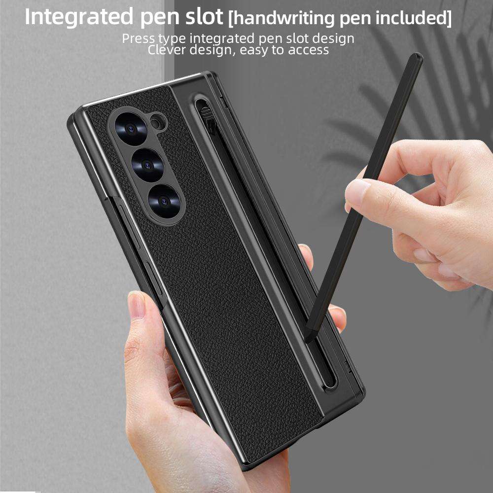 For Samsung Galaxy Z Fold6 5G VIETAO Electroplating Integrated Pen Slot Folding PU Pho ... (Black)