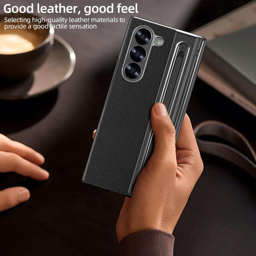 For Samsung Galaxy Z Fold6 5G VIETAO Electroplating Integrated Pen Slot Folding PU Pho ... (Black)