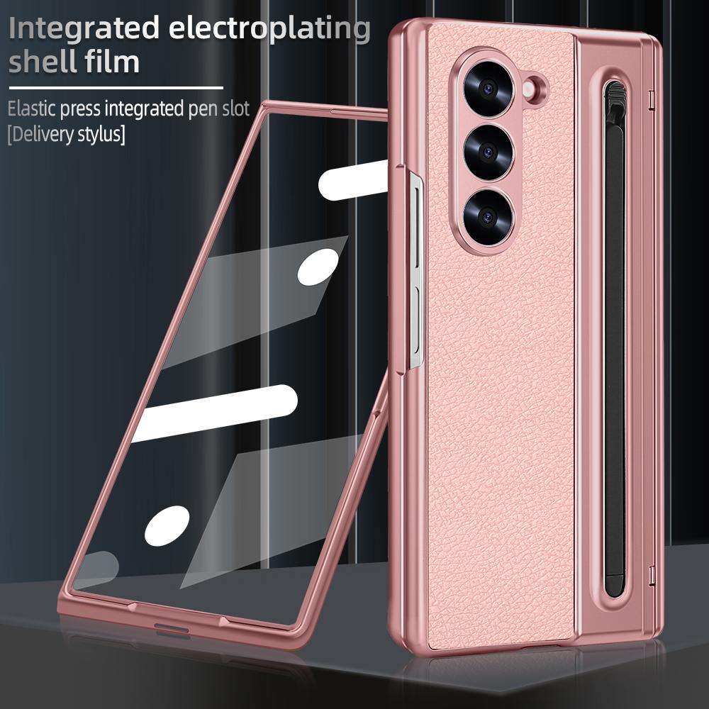 For Samsung Galaxy Z Fold4 5G VIETAO Electroplating Integrated Pen Slot Folding PU Phon ... (Pink)