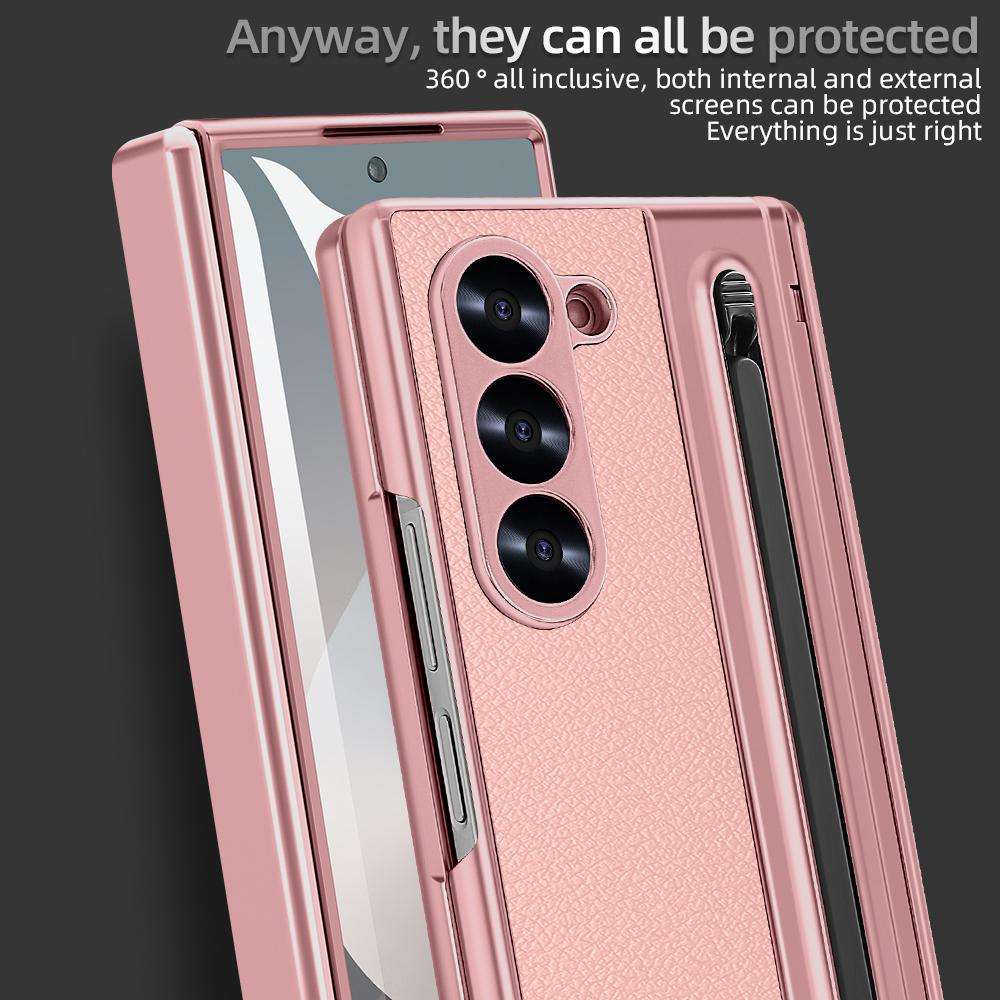 For Samsung Galaxy Z Fold4 5G VIETAO Electroplating Integrated Pen Slot Folding PU Phon ... (Pink)