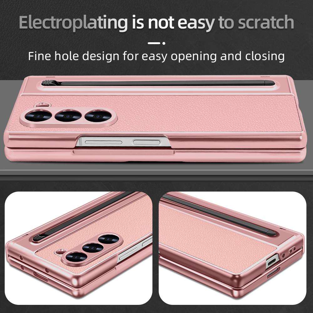 For Samsung Galaxy Z Fold4 5G VIETAO Electroplating Integrated Pen Slot Folding PU Phon ... (Pink)