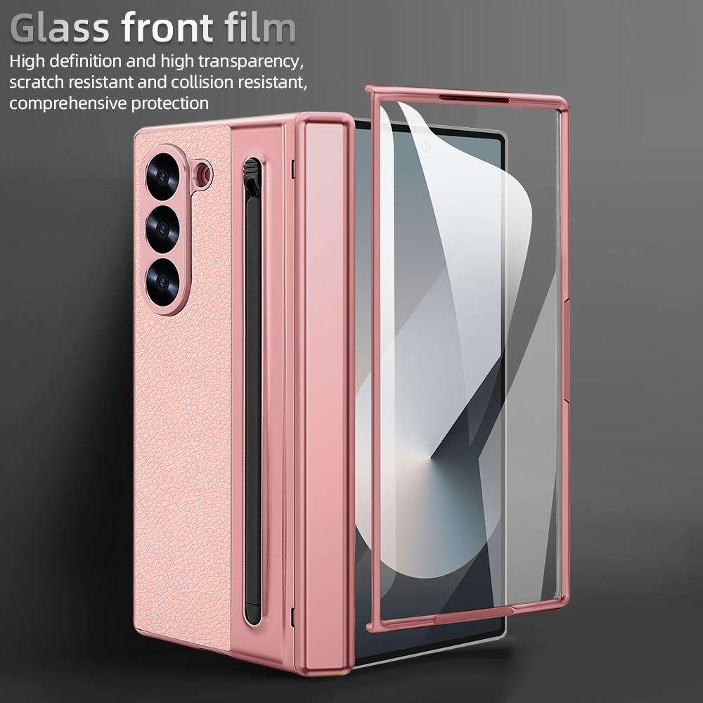 For Samsung Galaxy Z Fold4 5G VIETAO Electroplating Integrated Pen Slot Folding PU Phon ... (Pink)