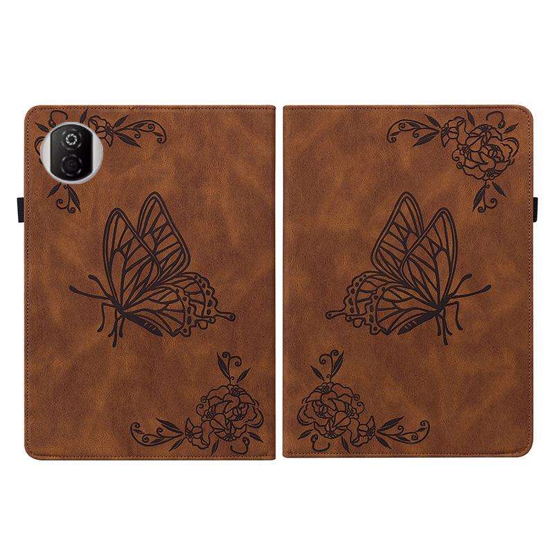 For Honor Pad X7 Butterfly Flower Embossed Leather Tablet Case(Brown)