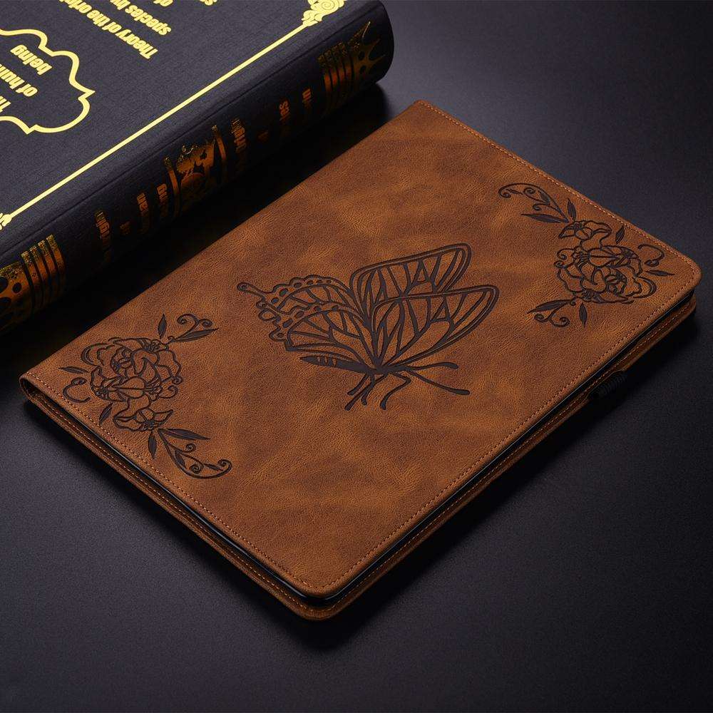 For Honor Pad X7 Butterfly Flower Embossed Leather Tablet Case(Brown)