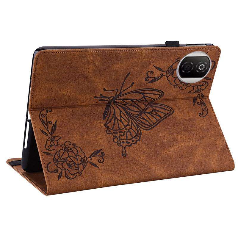 For Honor Pad X7 Butterfly Flower Embossed Leather Tablet Case(Brown)