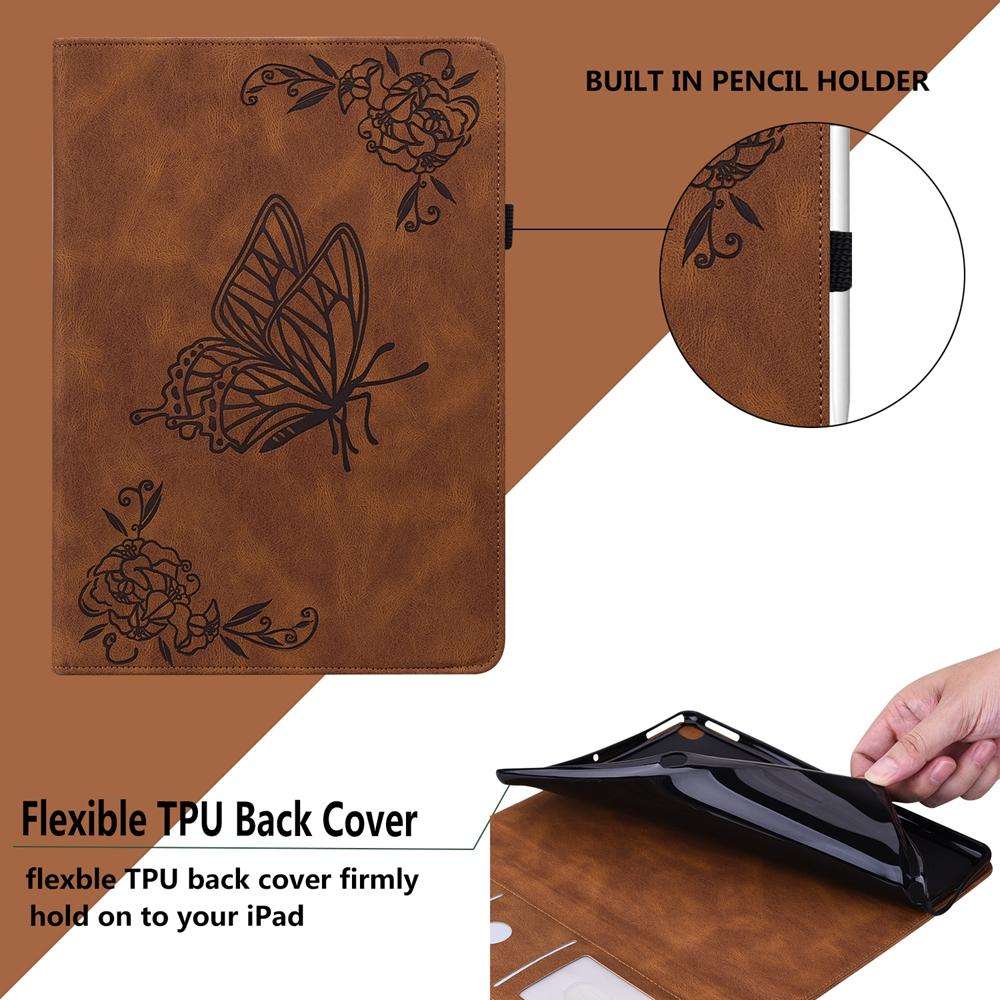 For Honor Pad X7 Butterfly Flower Embossed Leather Tablet Case(Brown)
