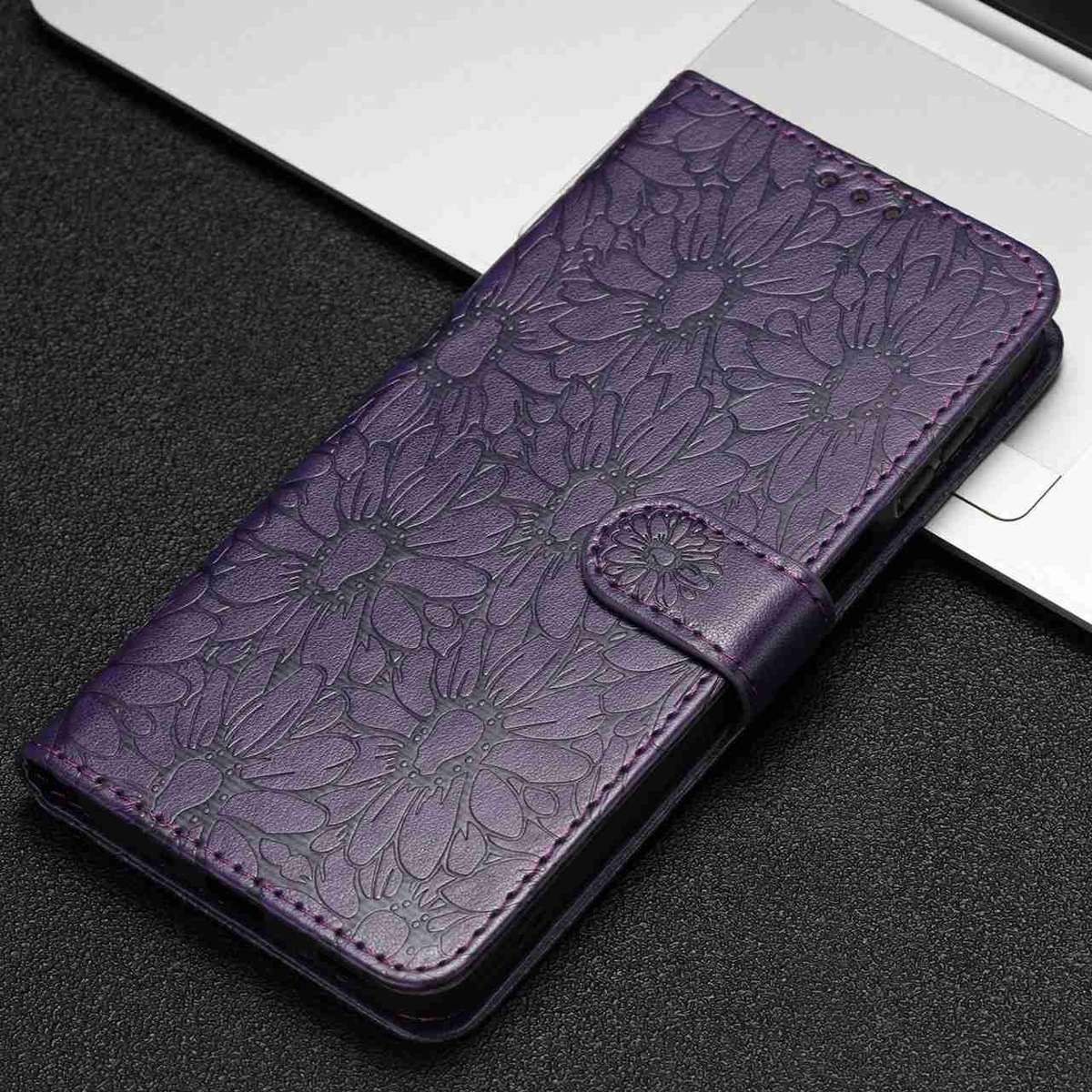 For Redmi K90 / Poco F8 Pro Daisy Embossed Leather Phone Case(Dark Purple)