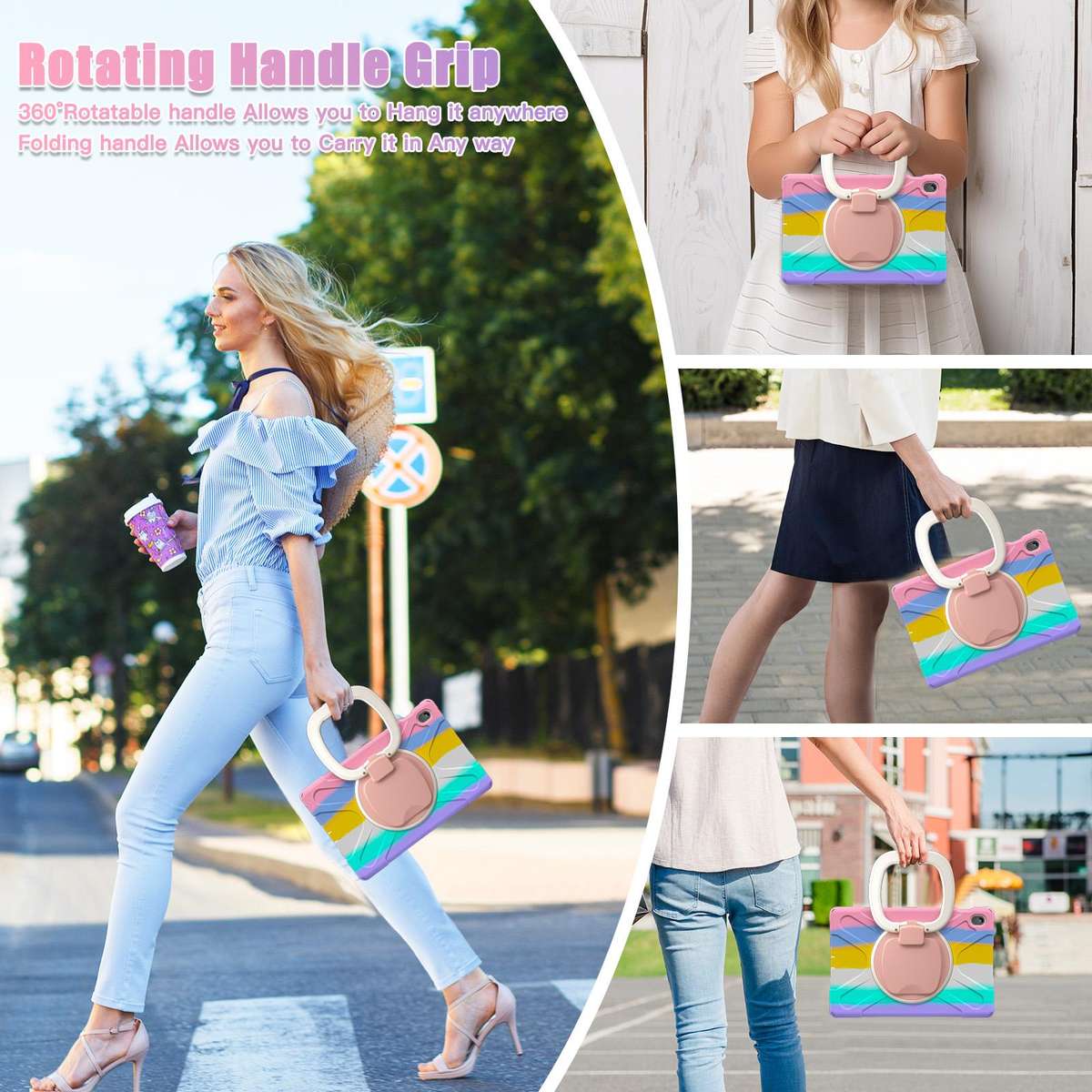 For Samsung Galaxy Tab S10 FE+ Silicone Hybrid PC Tablet Case with Holder & Sh ... (Colorful Pink)
