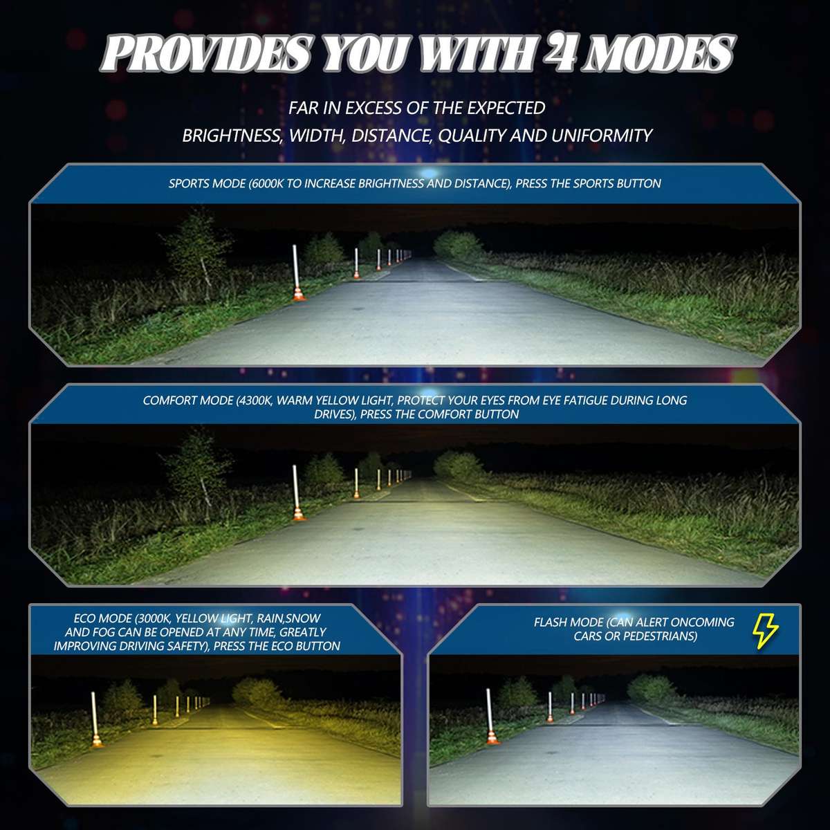 H4 2pcs/Pack 60W 8000LM 6000K Three Color Remote Control Car LED Headlight Bulb