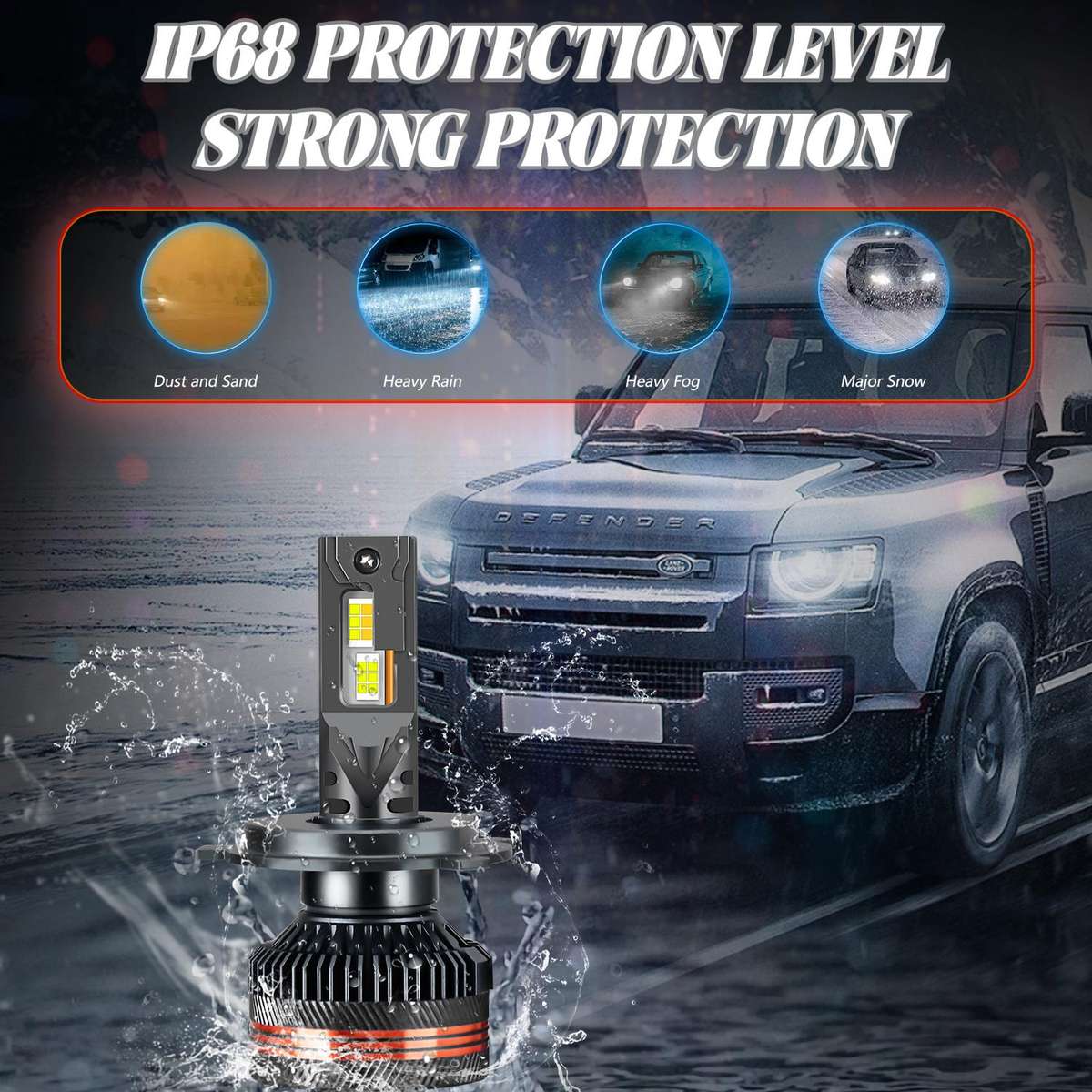 H4 2pcs/Pack 60W 8000LM 6000K Three Color Remote Control Car LED Headlight Bulb