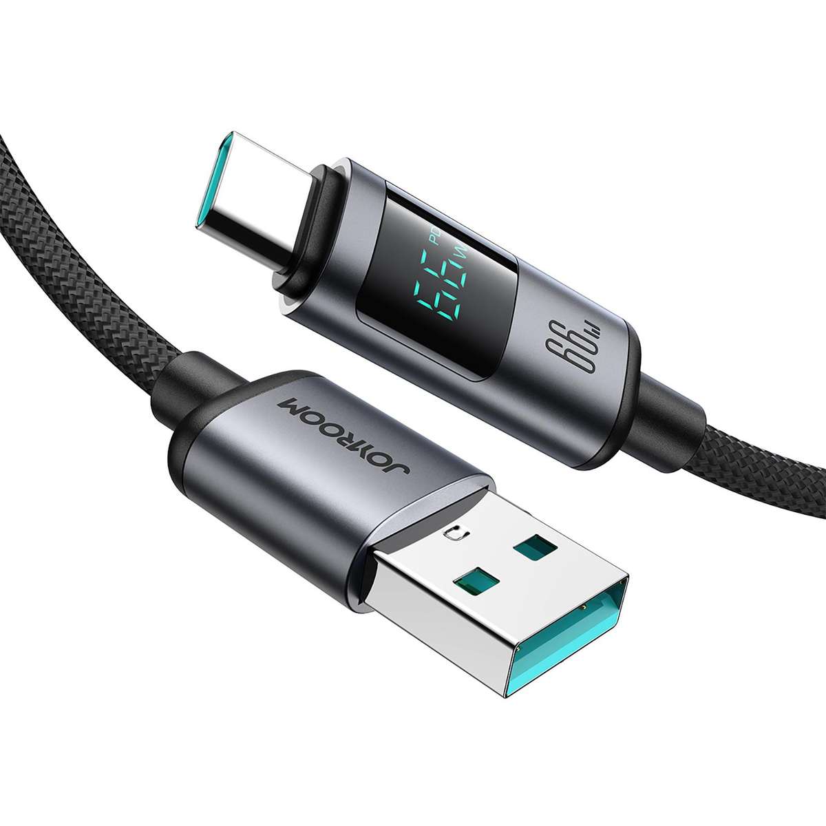 JOYROOM S-A16 Pro Prism Series 66W Digital Display USB to Type-C Fast Charging Data Ca ... (Black)