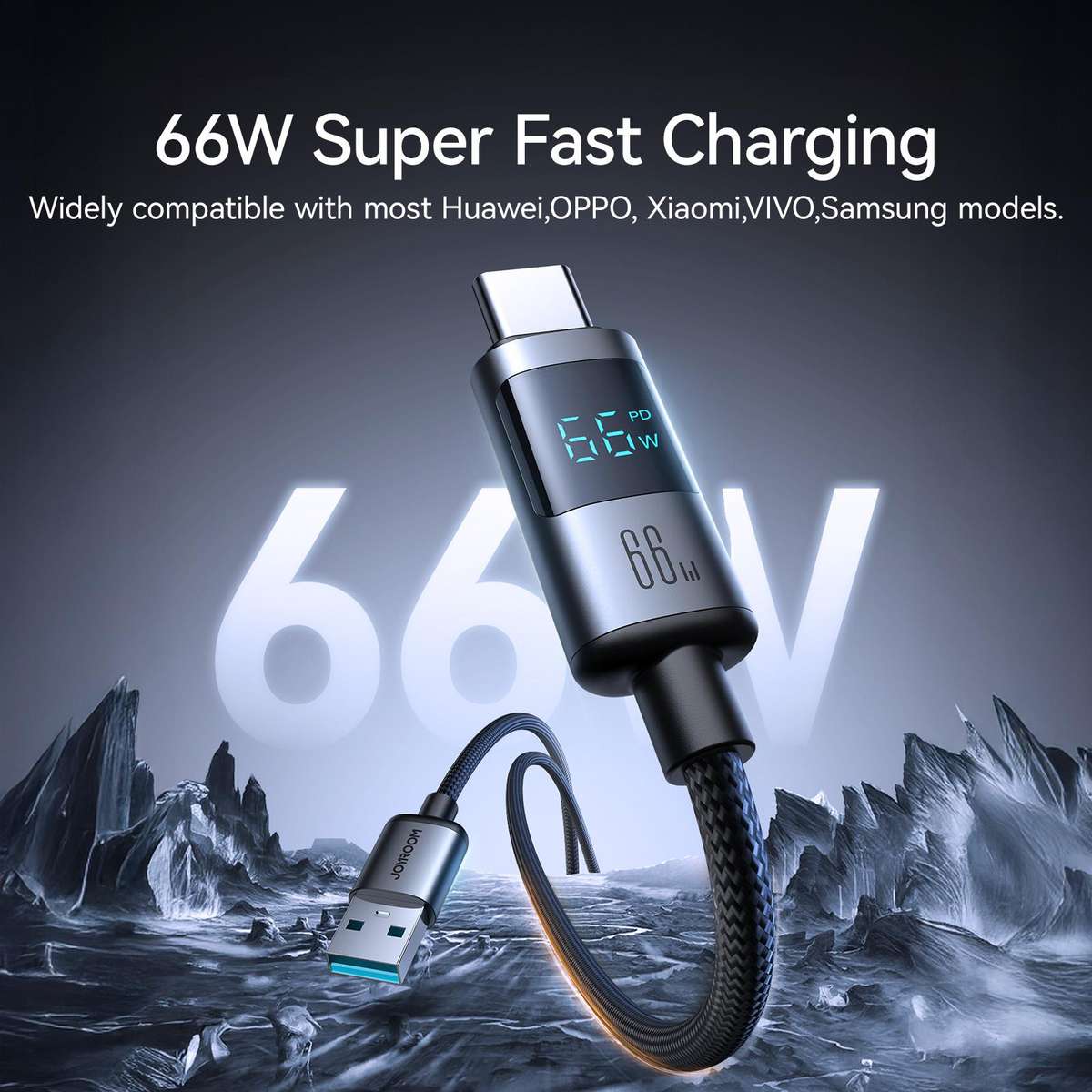 JOYROOM S-A16 Pro Prism Series 66W Digital Display USB to Type-C Fast Charging Data Ca ... (Black)