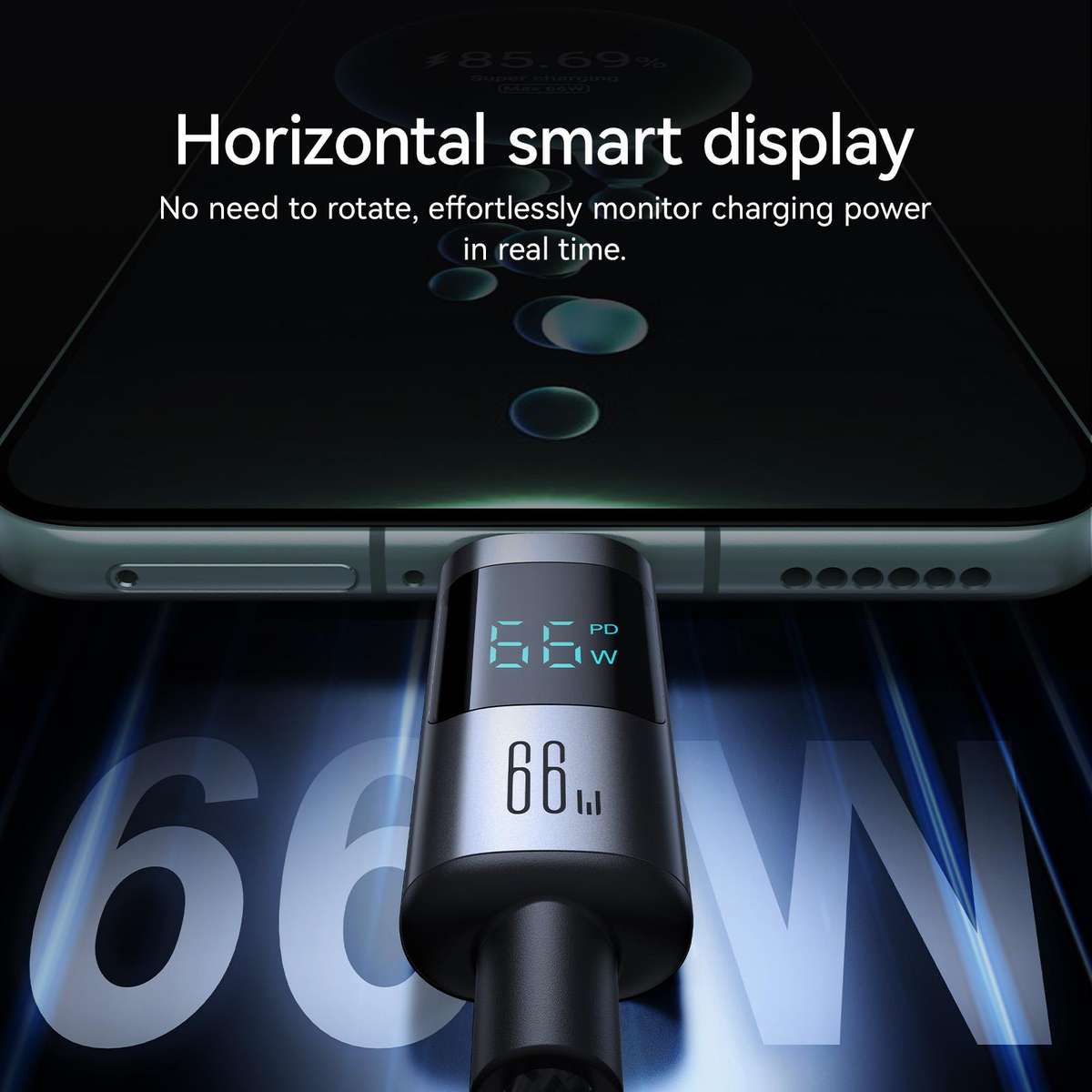JOYROOM S-A16 Pro Prism Series 66W Digital Display USB to Type-C Fast Charging Data Ca ... (Black)