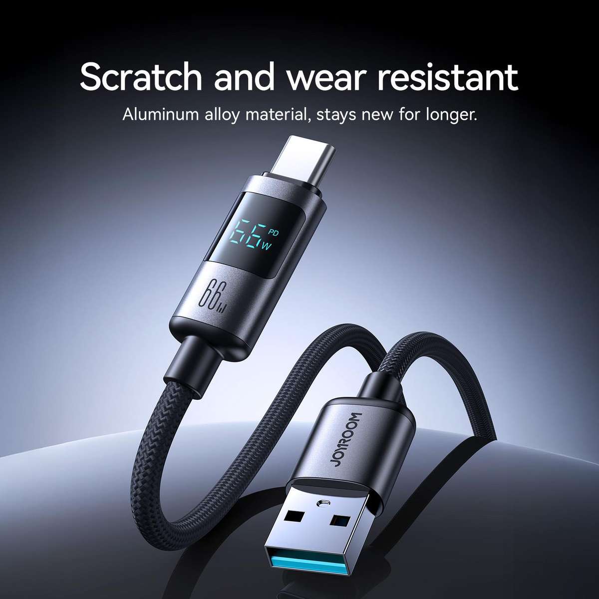 JOYROOM S-A16 Pro Prism Series 66W Digital Display USB to Type-C Fast Charging Data Ca ... (Black)