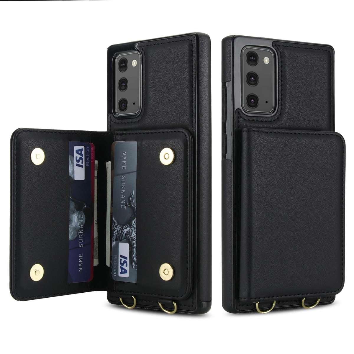 For Samsung Galaxy Note20 Crossbody Dual-buckle Wallet RFID Back Leather Phone Case(Black)