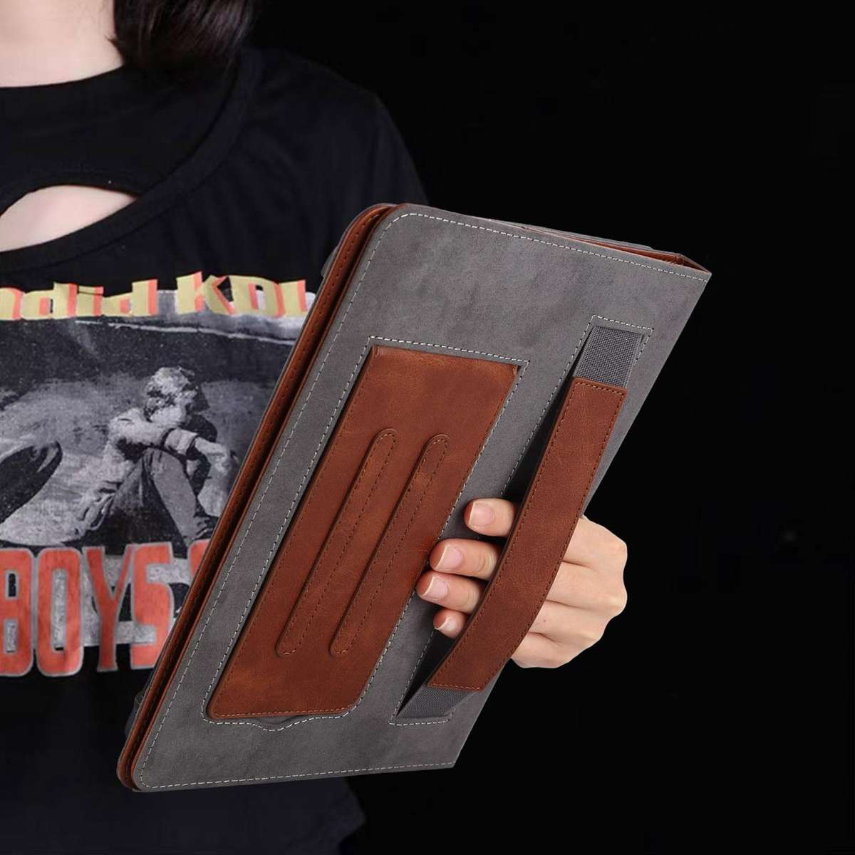 7-8 inch Multifunctional Wristband Leather Tablet Case(Brown)