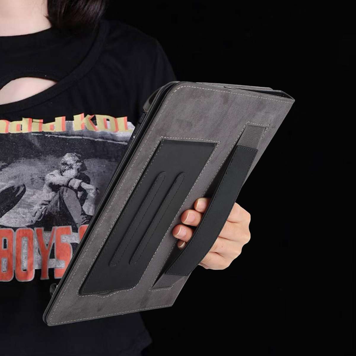 7-8 inch Multifunctional Wristband Leather Tablet Case(Black)