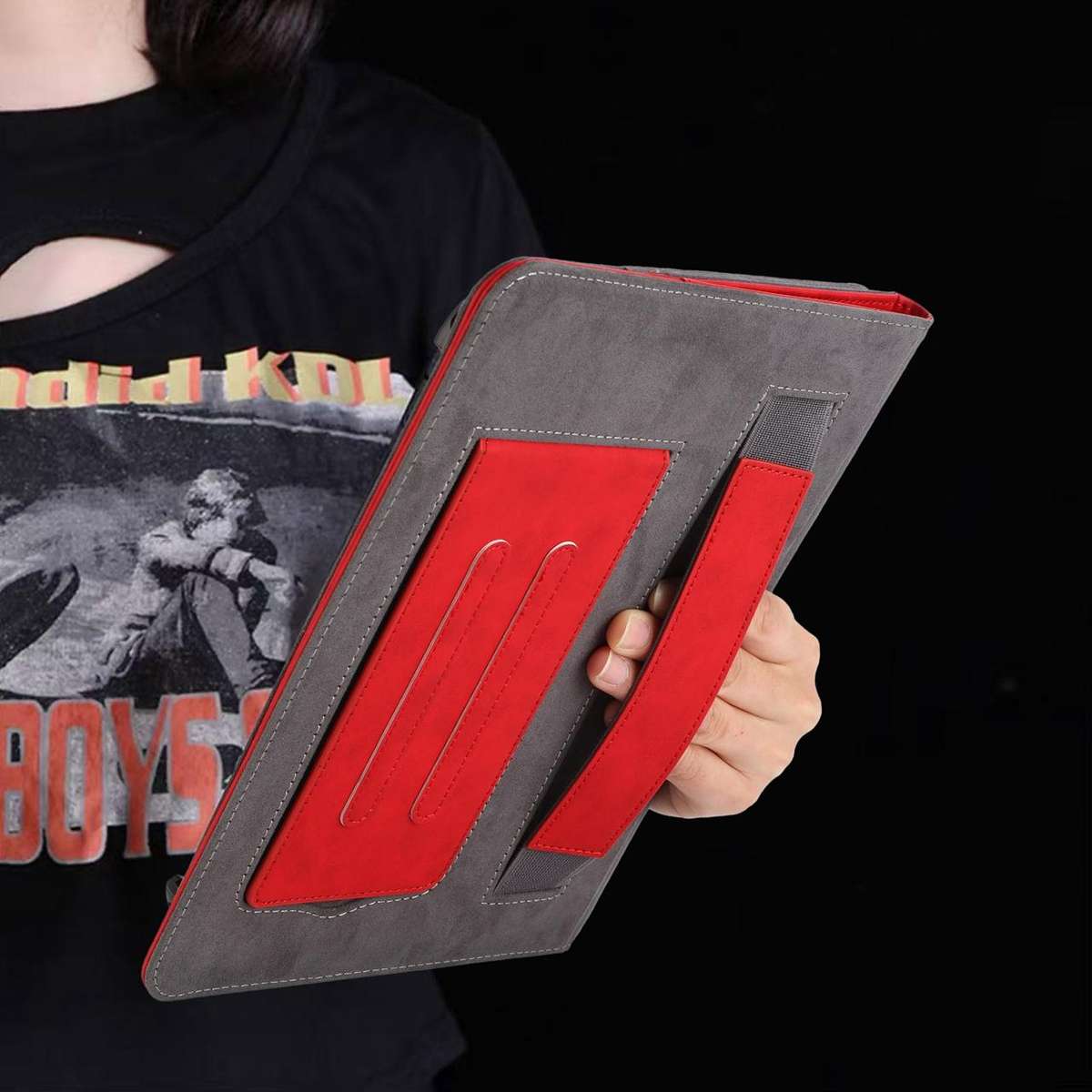 7-8 inch Multifunctional Wristband Leather Tablet Case(Red)