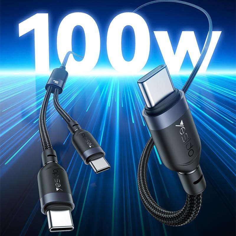 Yesido CA92 100W 5A USB-C / Type-C to Dual Type-C 2 in 1 Charging Cable, Length:1.2m(Black)