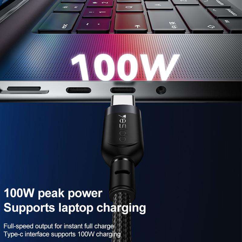 Yesido CA92 100W 5A USB-C / Type-C to Dual Type-C 2 in 1 Charging Cable, Length:1.2m(Black)
