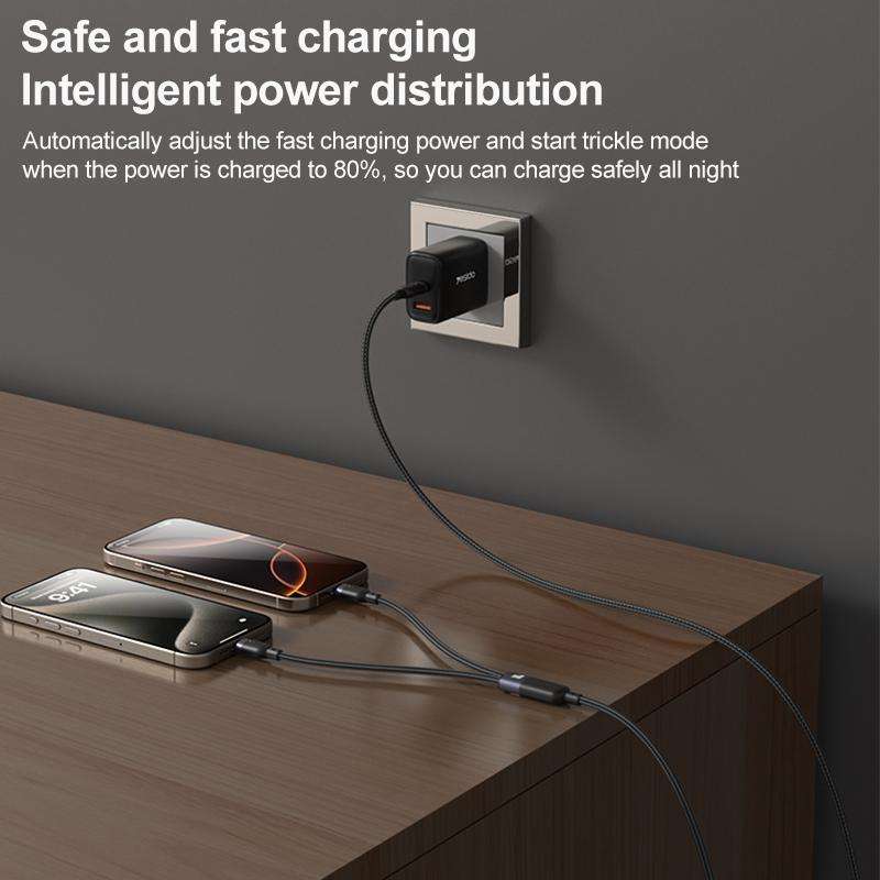 Yesido CA92 100W 5A USB-C / Type-C to Dual Type-C 2 in 1 Charging Cable, Length:1.2m(Black)