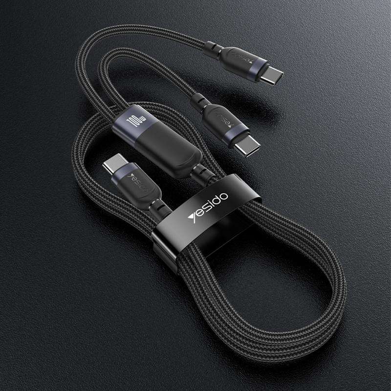 Yesido CA92 100W 5A USB-C / Type-C to Dual Type-C 2 in 1 Charging Cable, Length:1.2m(Black)