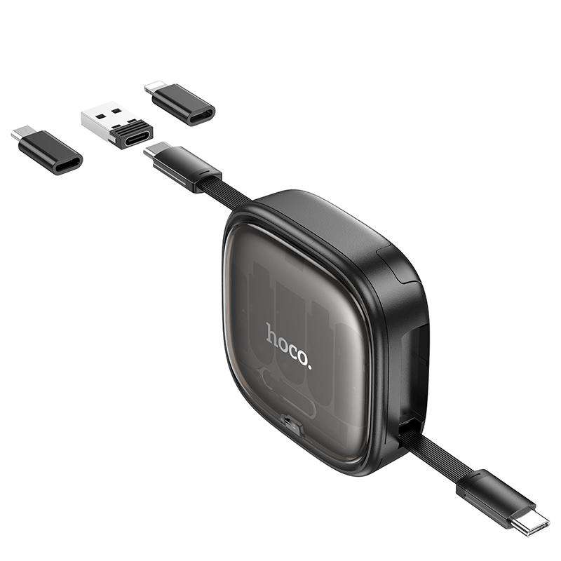 hoco U140 Type-C to Type-C Multi-function Retractable Storage Data Cable(Black)