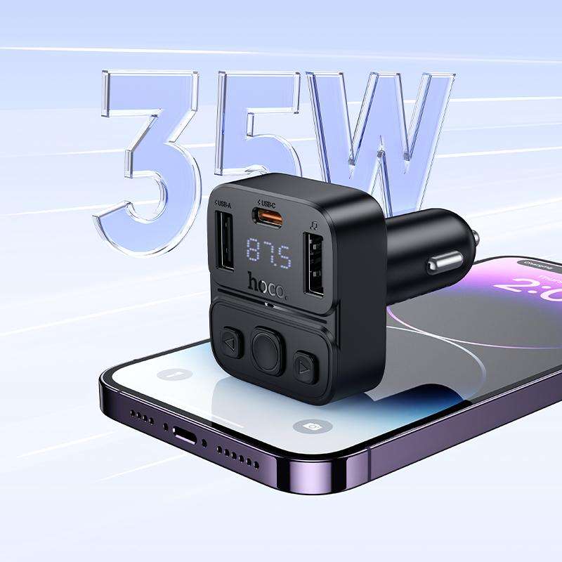 hoco E87 Delta 35W USB-A and USB-C Car BT FM Transmitter(Black)