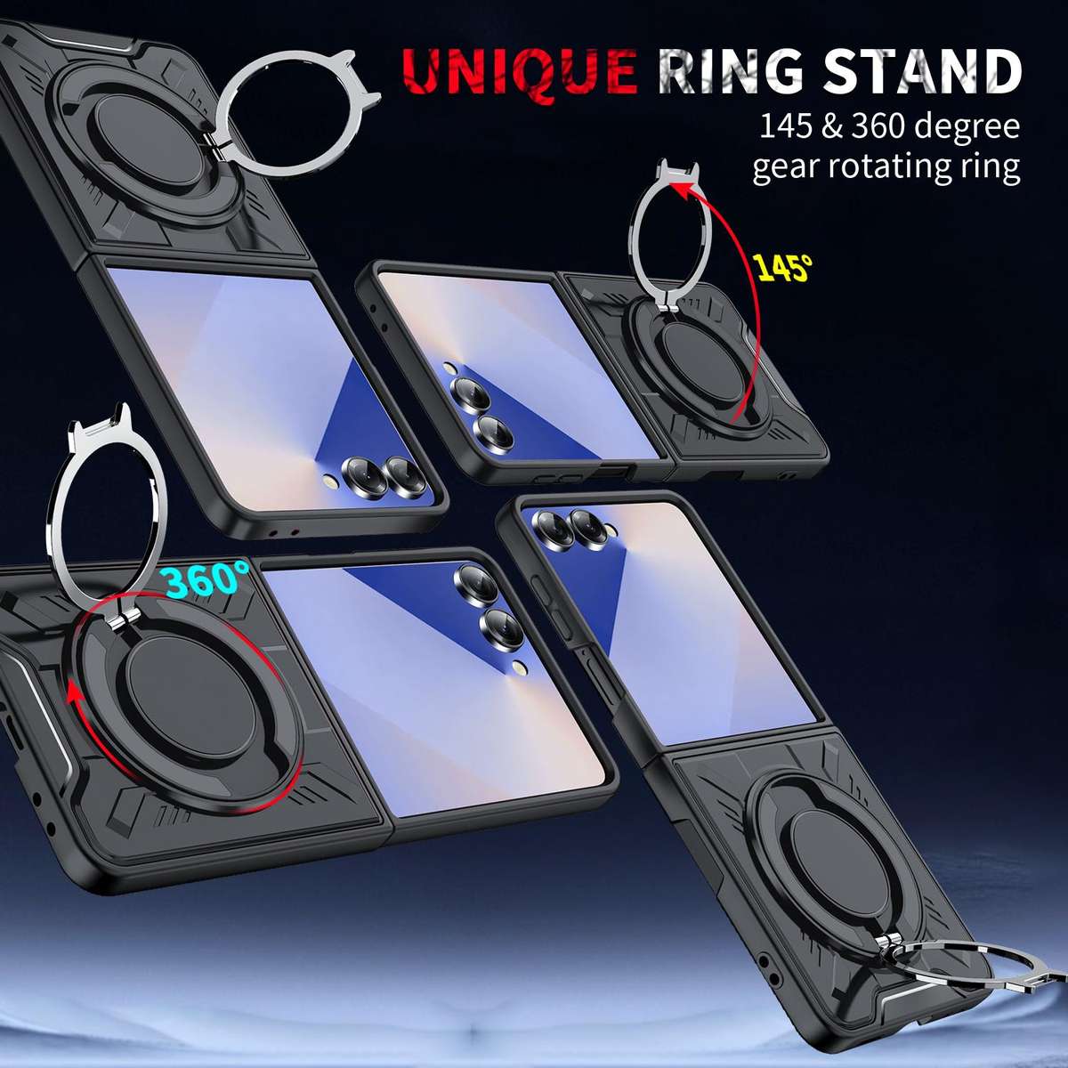For Samsung Galaxy Z Flip7 5G Rotating Ring Holder Magnetic MagSafe Phone Case(Black)