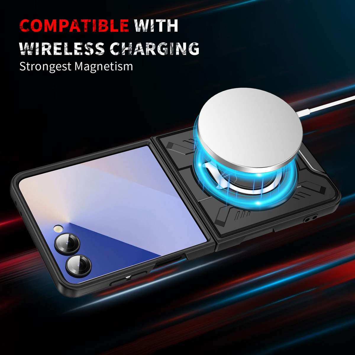For Samsung Galaxy Z Flip7 5G Rotating Ring Holder Magnetic MagSafe Phone Case(Black)