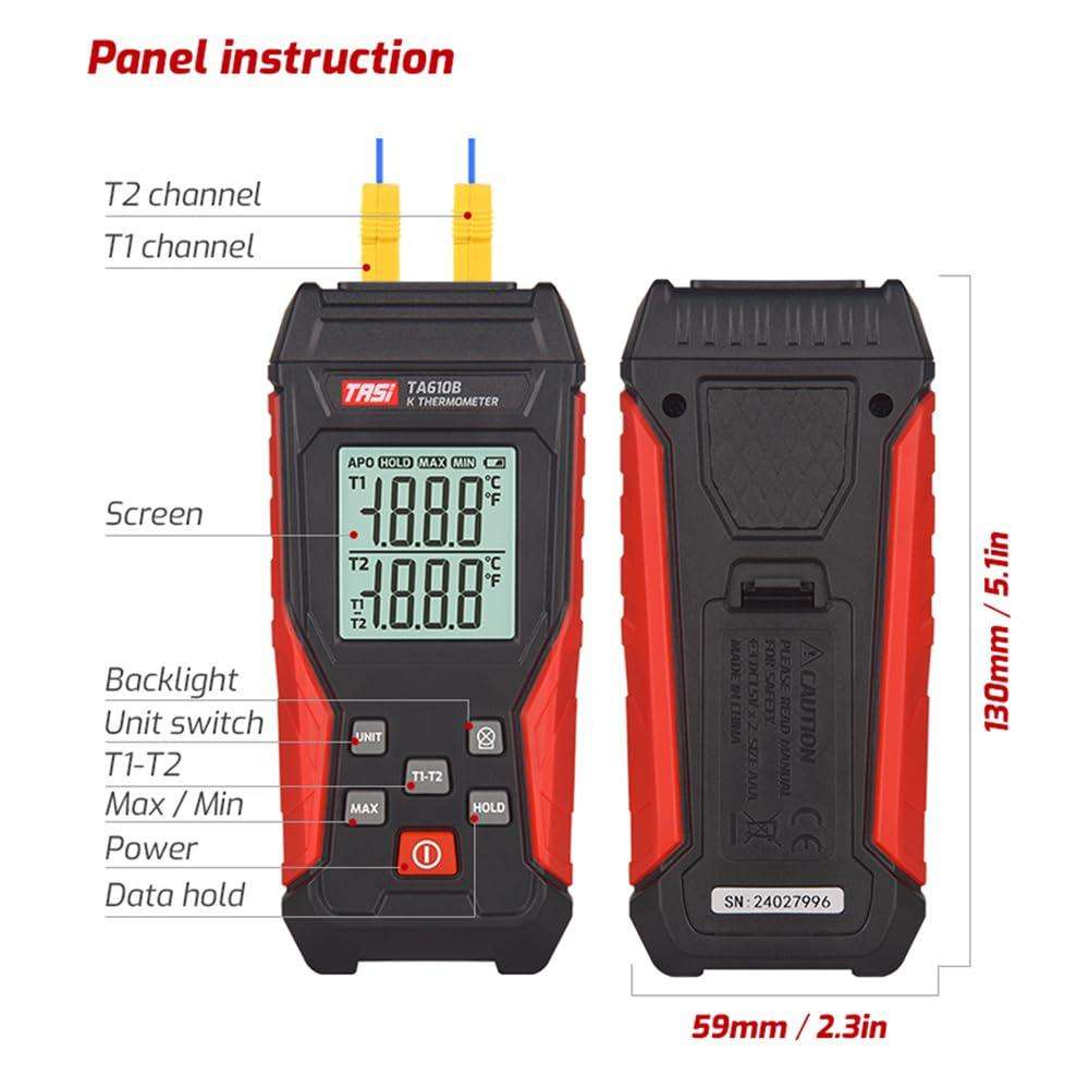 TRSI TA616A Industrial Handheld K-Type Thermocouple Thermometer, Single Channel, Basic Version