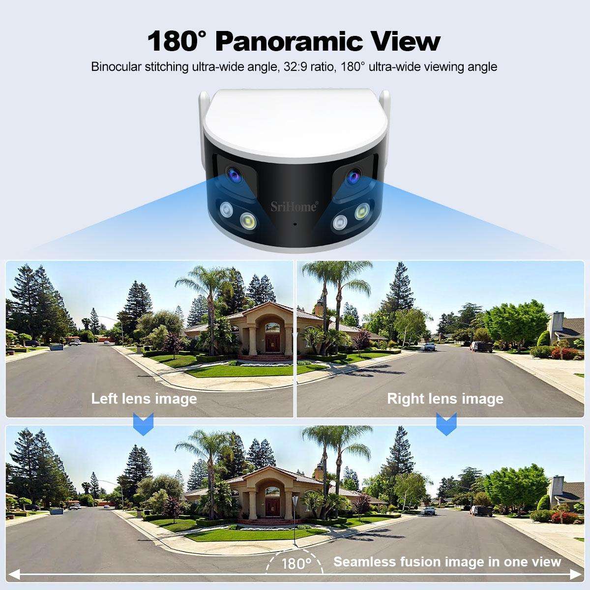 SriHome SH070 4MP Binocular Stitching Ultra-wide Angle Waterproof Camera Supports Full-color Night V