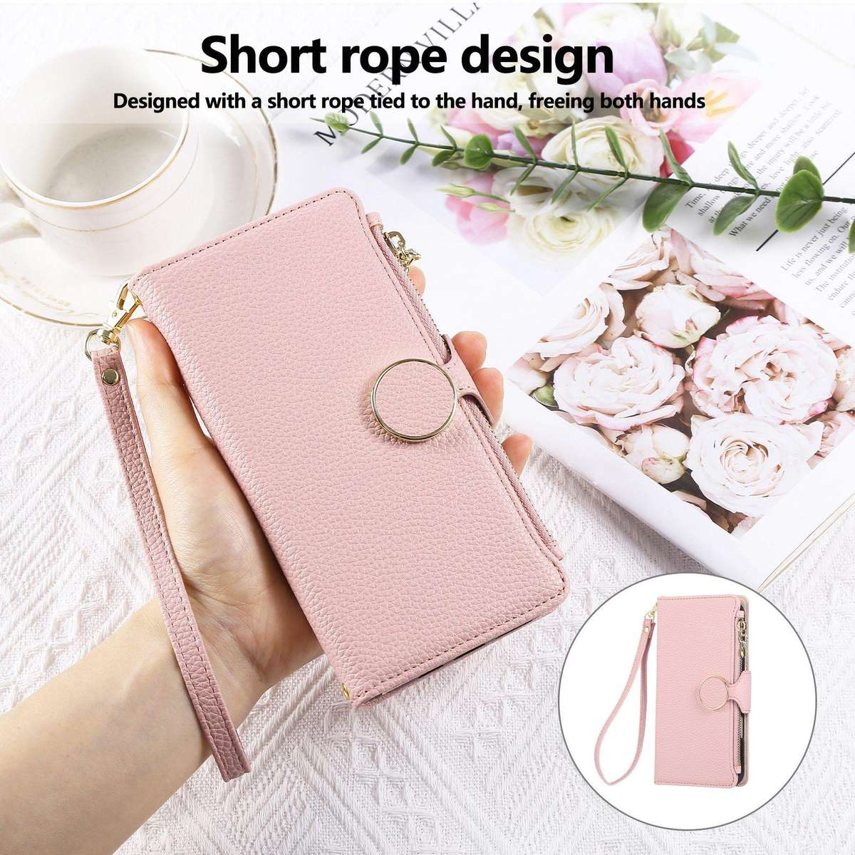 For Samsung Galaxy Note20 Round Buckle Zipper Wallet Leather Phone Case with Crossbody Strap(Pink)