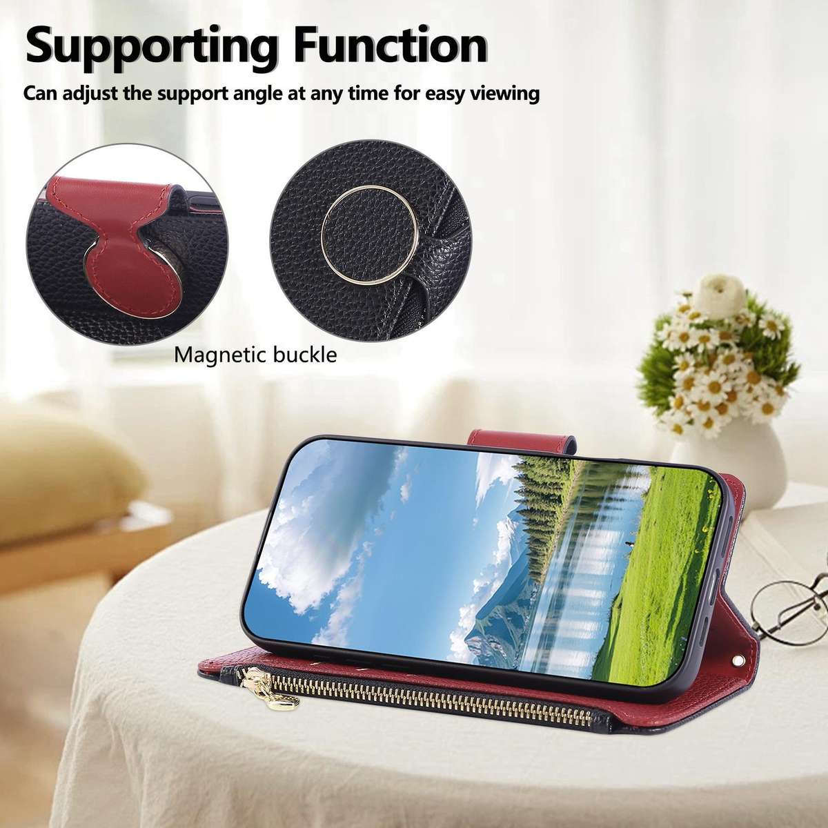 For Samsung Galaxy Note20 Round Buckle Zipper Wallet Leather Phone Case with Crossbody ... (Black)