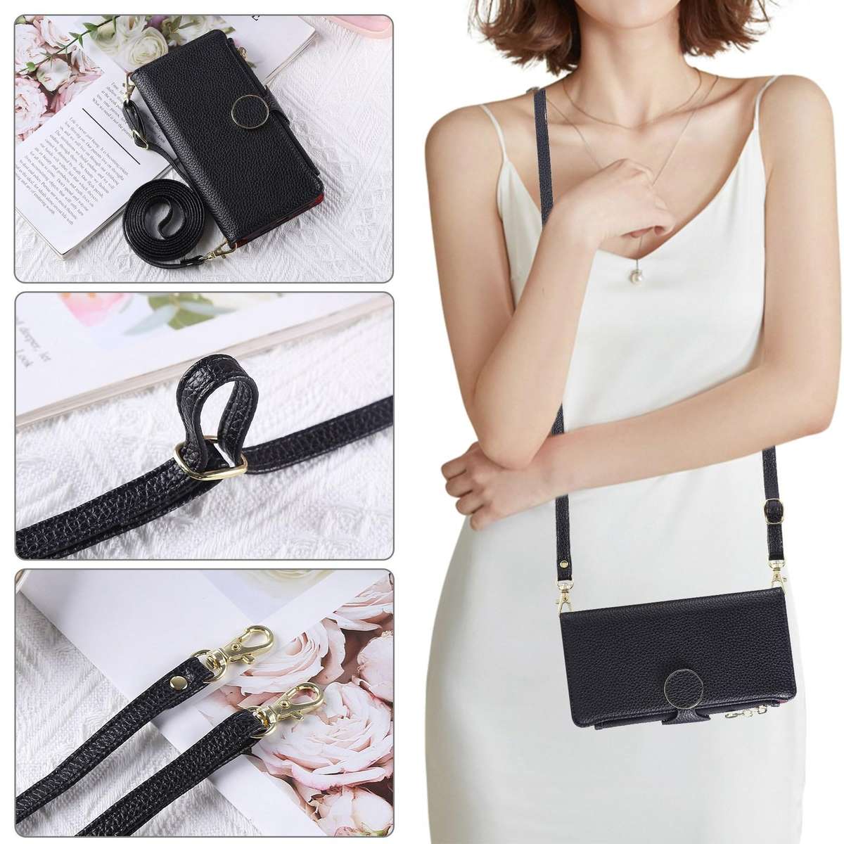 For Samsung Galaxy Note20 Round Buckle Zipper Wallet Leather Phone Case with Crossbody ... (Black)