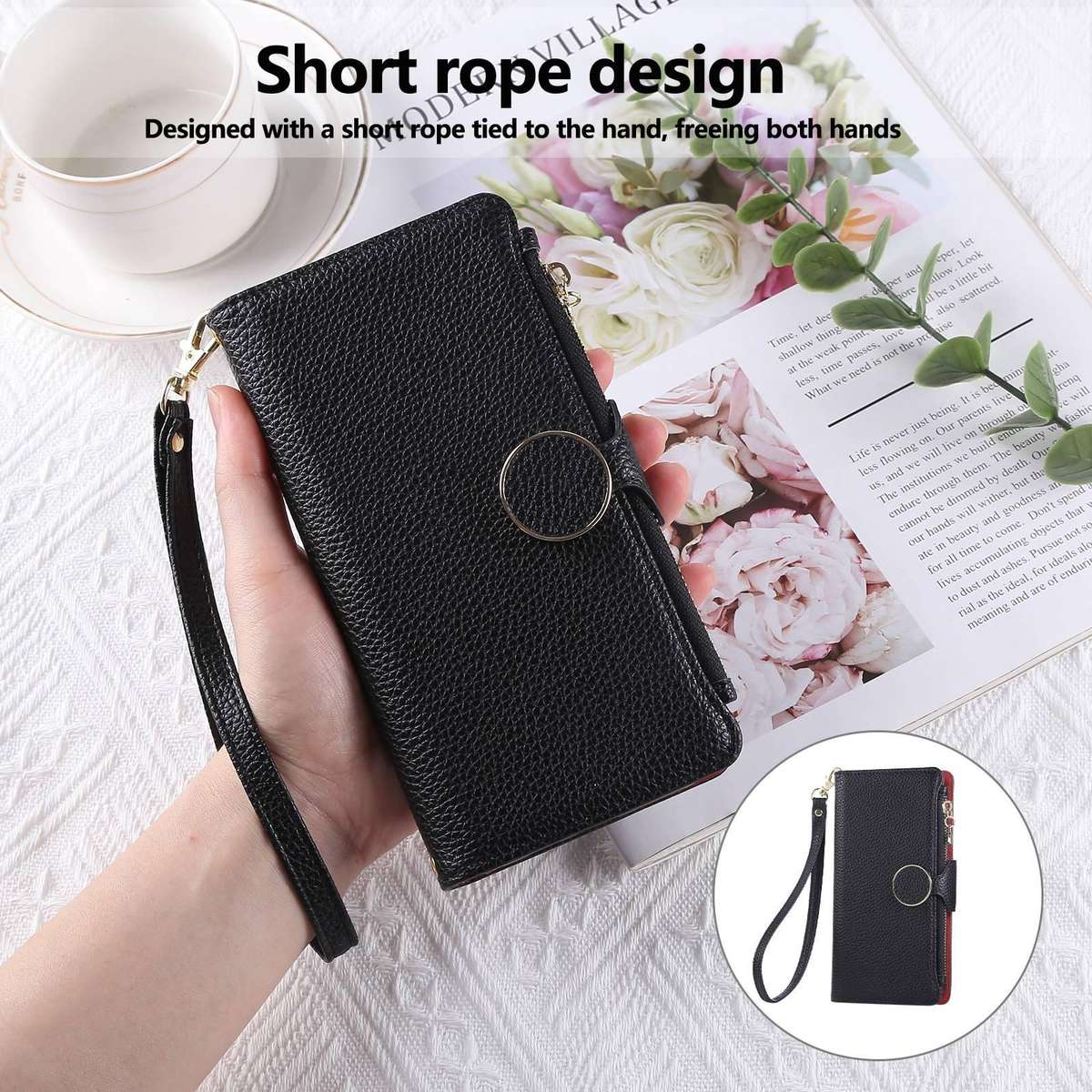 For Samsung Galaxy Note20 Round Buckle Zipper Wallet Leather Phone Case with Crossbody ... (Black)