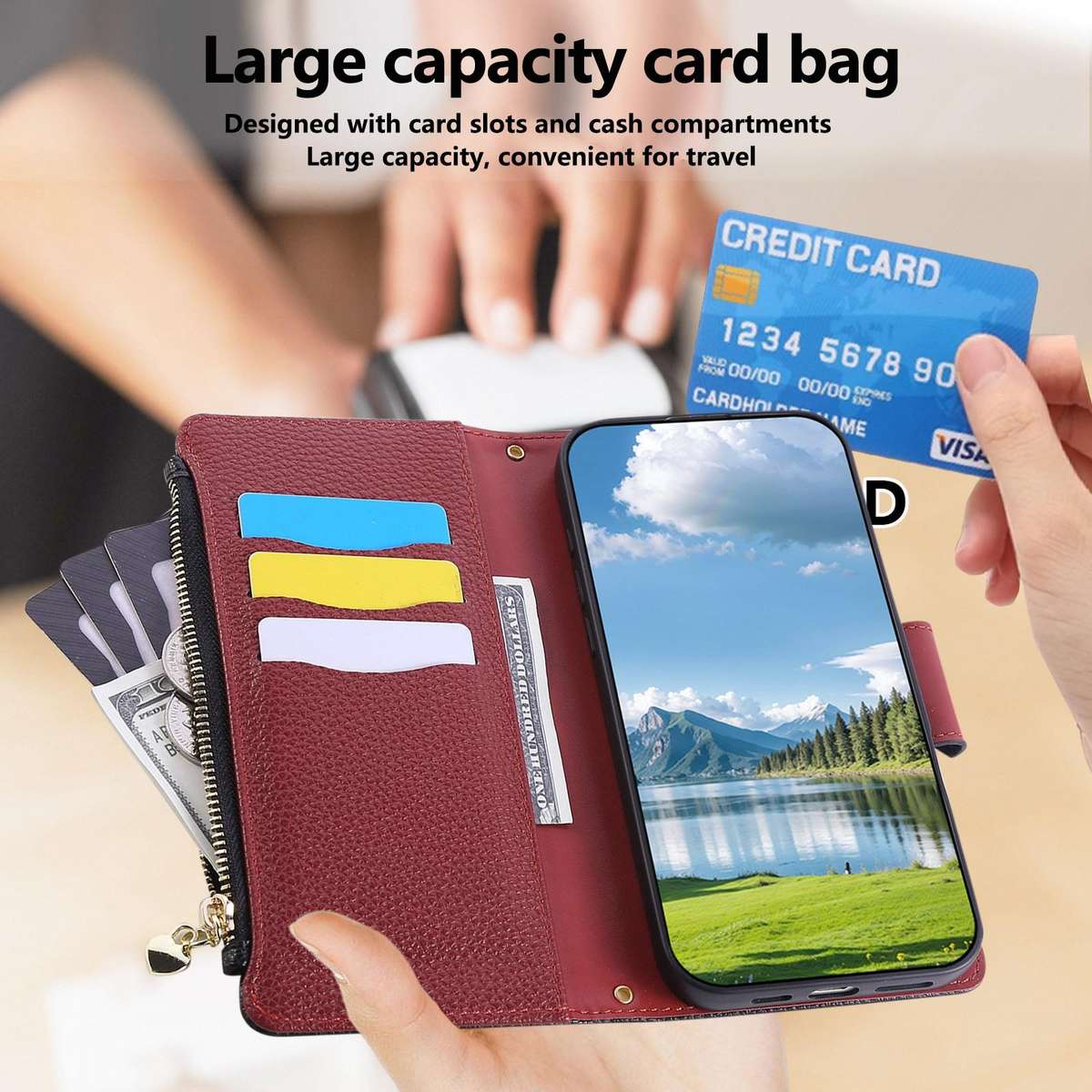 For Samsung Galaxy Note20 Round Buckle Zipper Wallet Leather Phone Case with Crossbody ... (Black)