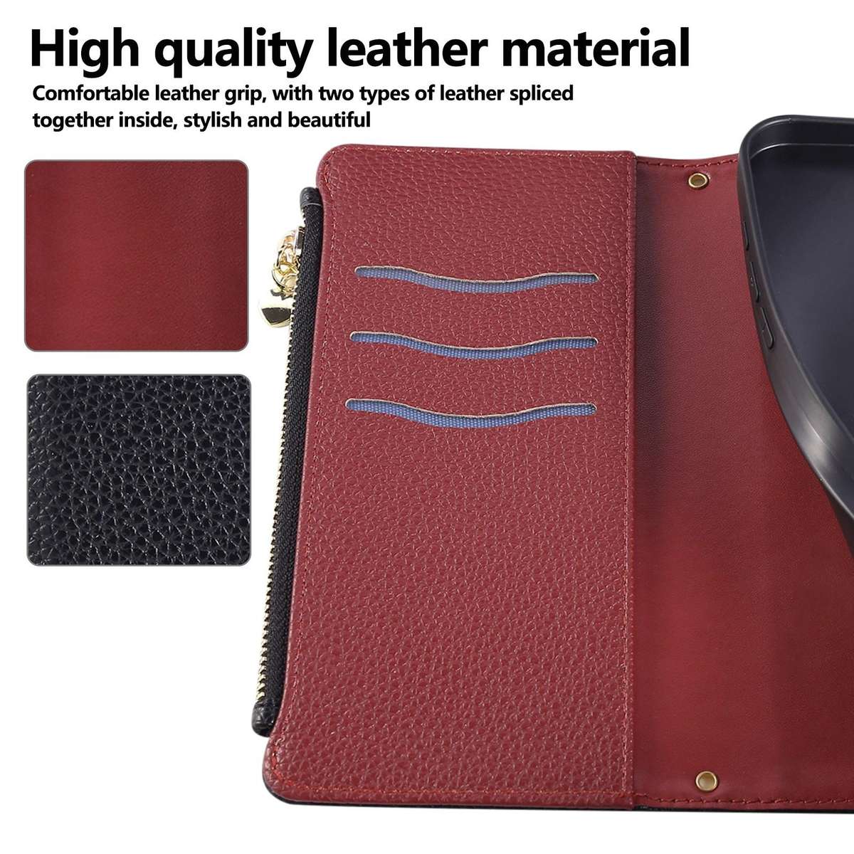 For Samsung Galaxy Note20 Round Buckle Zipper Wallet Leather Phone Case with Crossbody ... (Black)