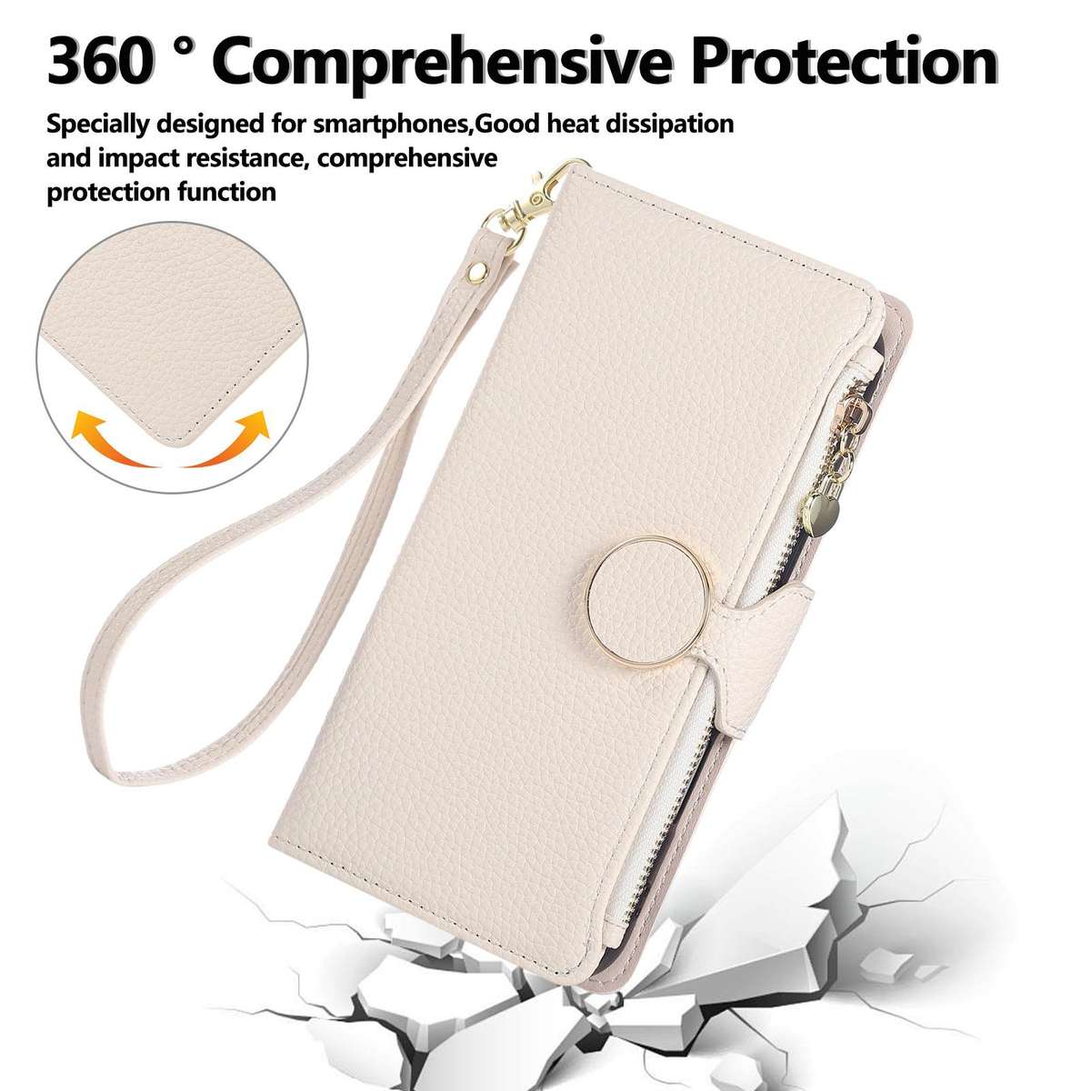 For Samsung Galaxy Note20 Round Buckle Zipper Wallet Leather Phone Case with Crossbody ... (White)