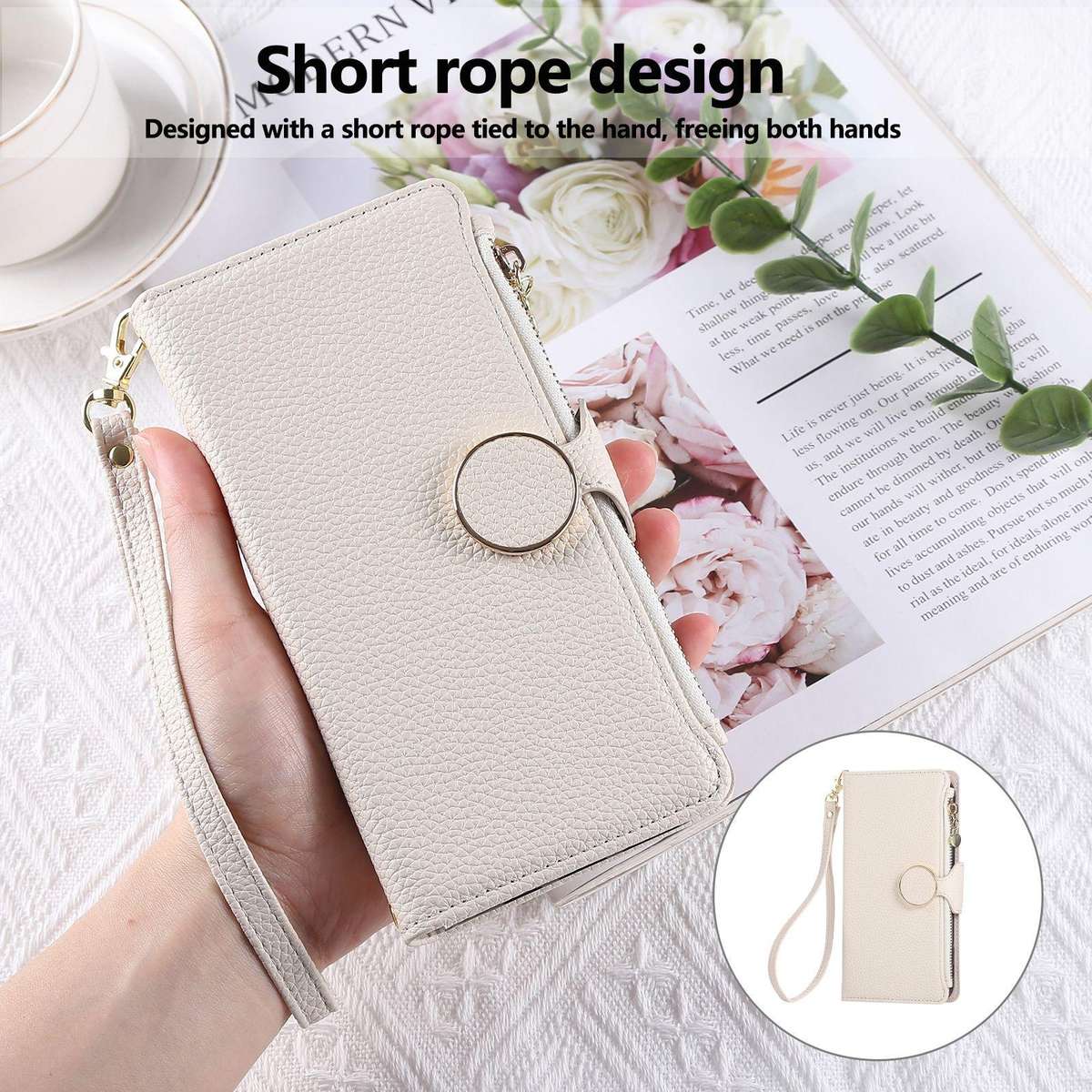 For Samsung Galaxy Note20 Round Buckle Zipper Wallet Leather Phone Case with Crossbody ... (White)