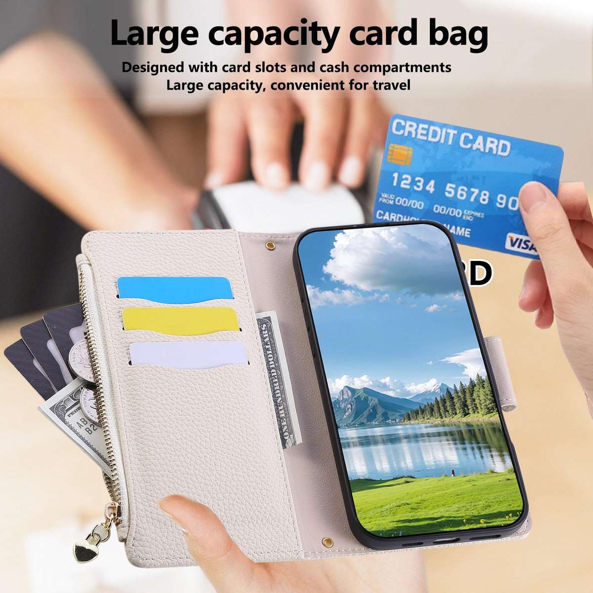 For Samsung Galaxy Note20 Round Buckle Zipper Wallet Leather Phone Case with Crossbody ... (White)