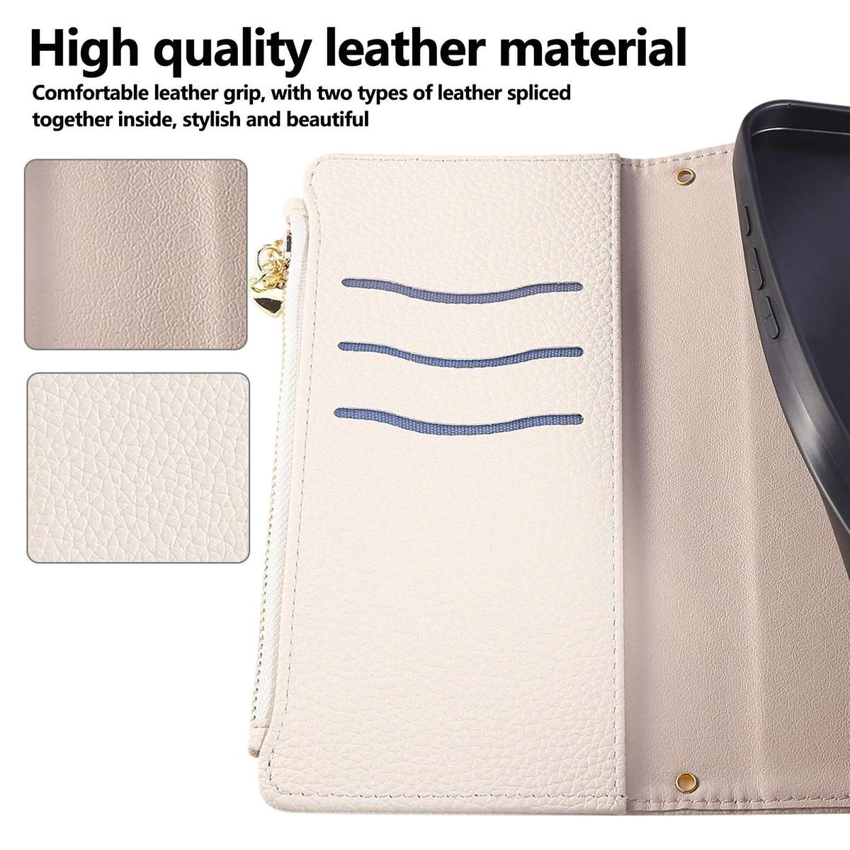 For Samsung Galaxy Note20 Round Buckle Zipper Wallet Leather Phone Case with Crossbody ... (White)