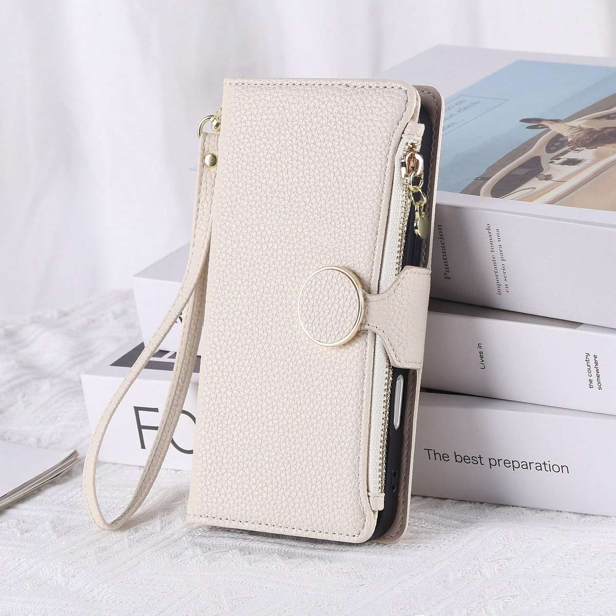 For Samsung Galaxy Note20 Round Buckle Zipper Wallet Leather Phone Case with Crossbody ... (White)