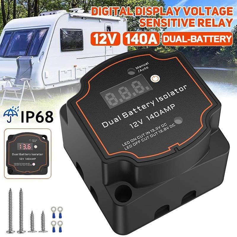 IP68 12V 140A Car Smart Dual Battery Isolation Controller with Digital Display Voltmeter, Type:7m Se