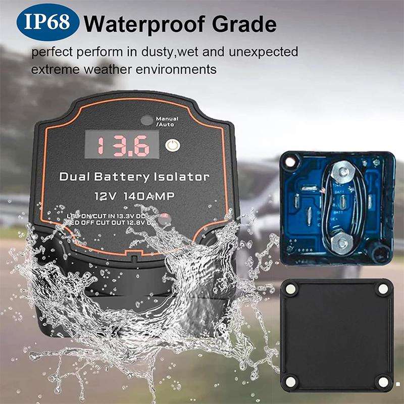 IP68 12V 140A Car Smart Dual Battery Isolation Controller with Digital Display Voltmeter, Type:7m Se